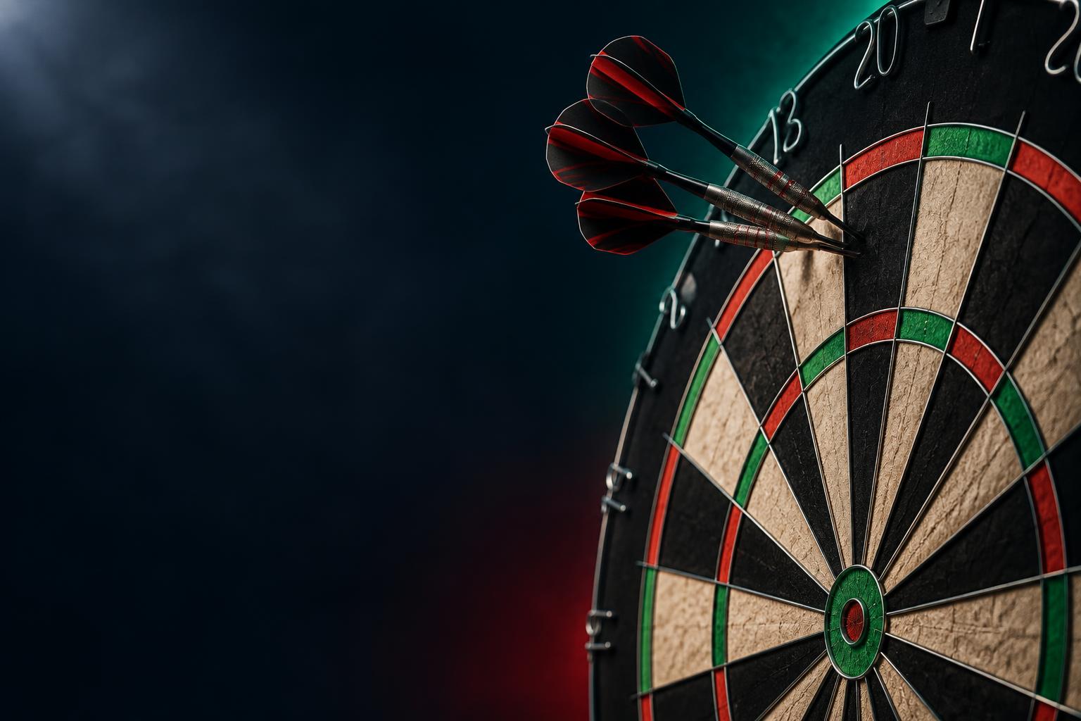 Dartbord met drie darts rond de triple twintig